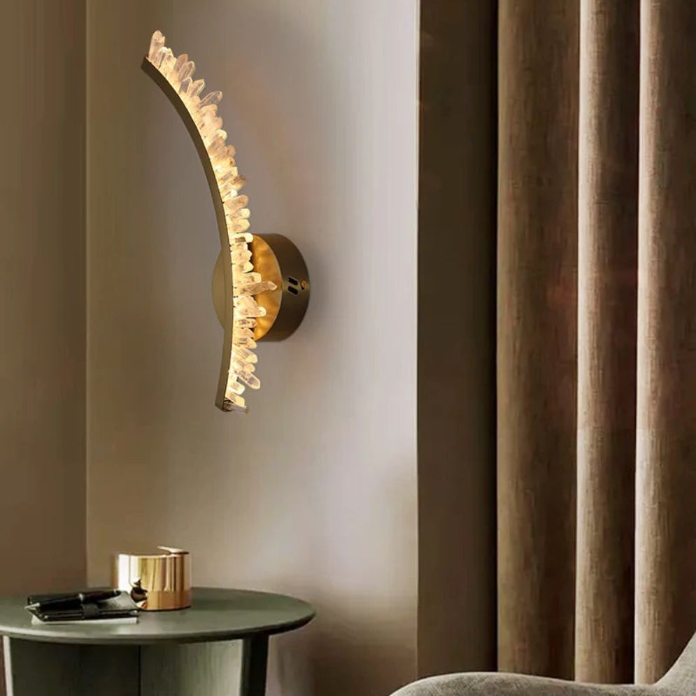 Applique Murale Design à LED Dorée avec Verre Cristal en Cascade Design - Lumiine