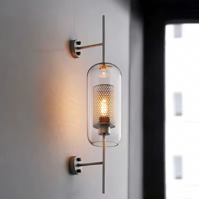 Applique murale led avec bras en métal et abat-jour verre - Lumiine