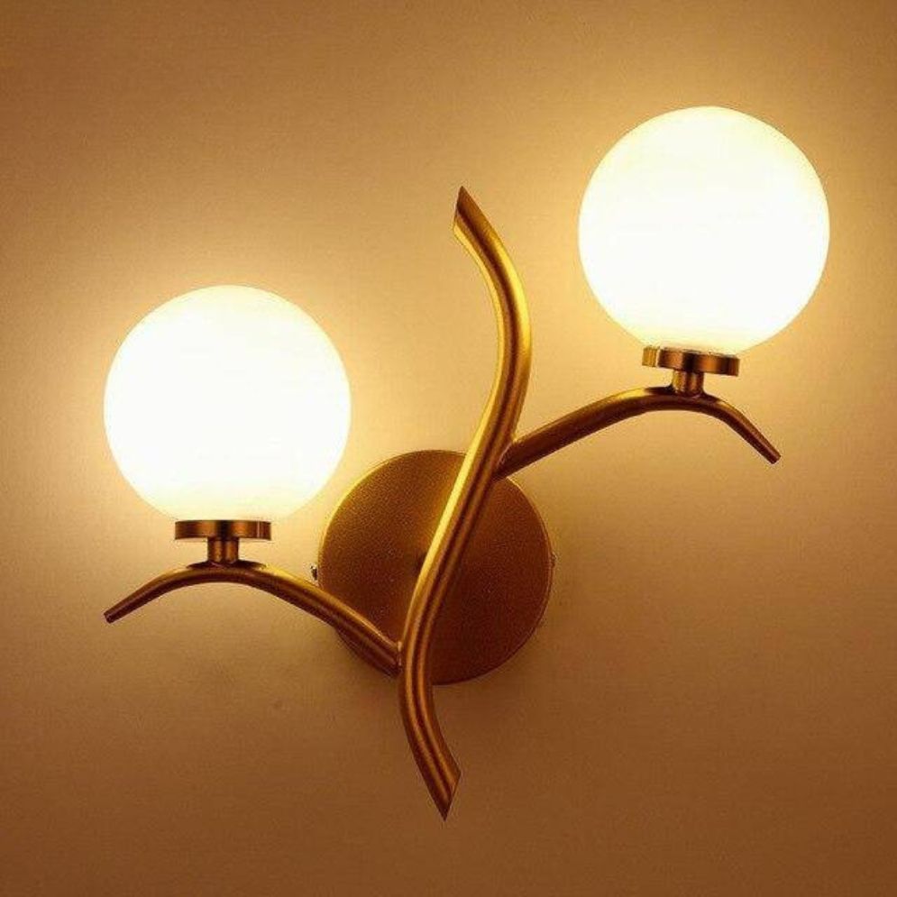 Applique Murale En Métal Doré avec Double Boule en Verre - Lumiine