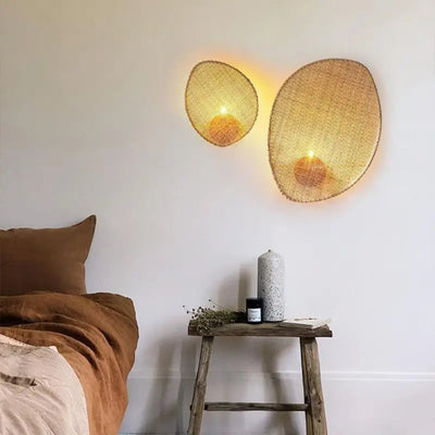 Applique Murale en Rotin Plate Rustique - Lumiine