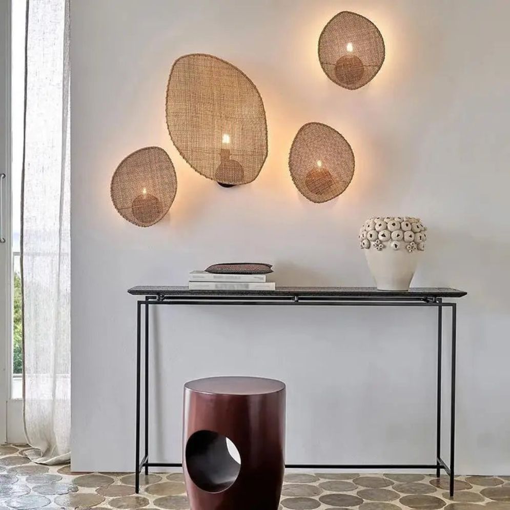 Applique Murale en Rotin Plate Rustique - Lumiine