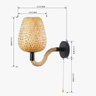 Applique Murale Japonaise Rotin Tissé avec Corde de Chanvre - Lumiine
