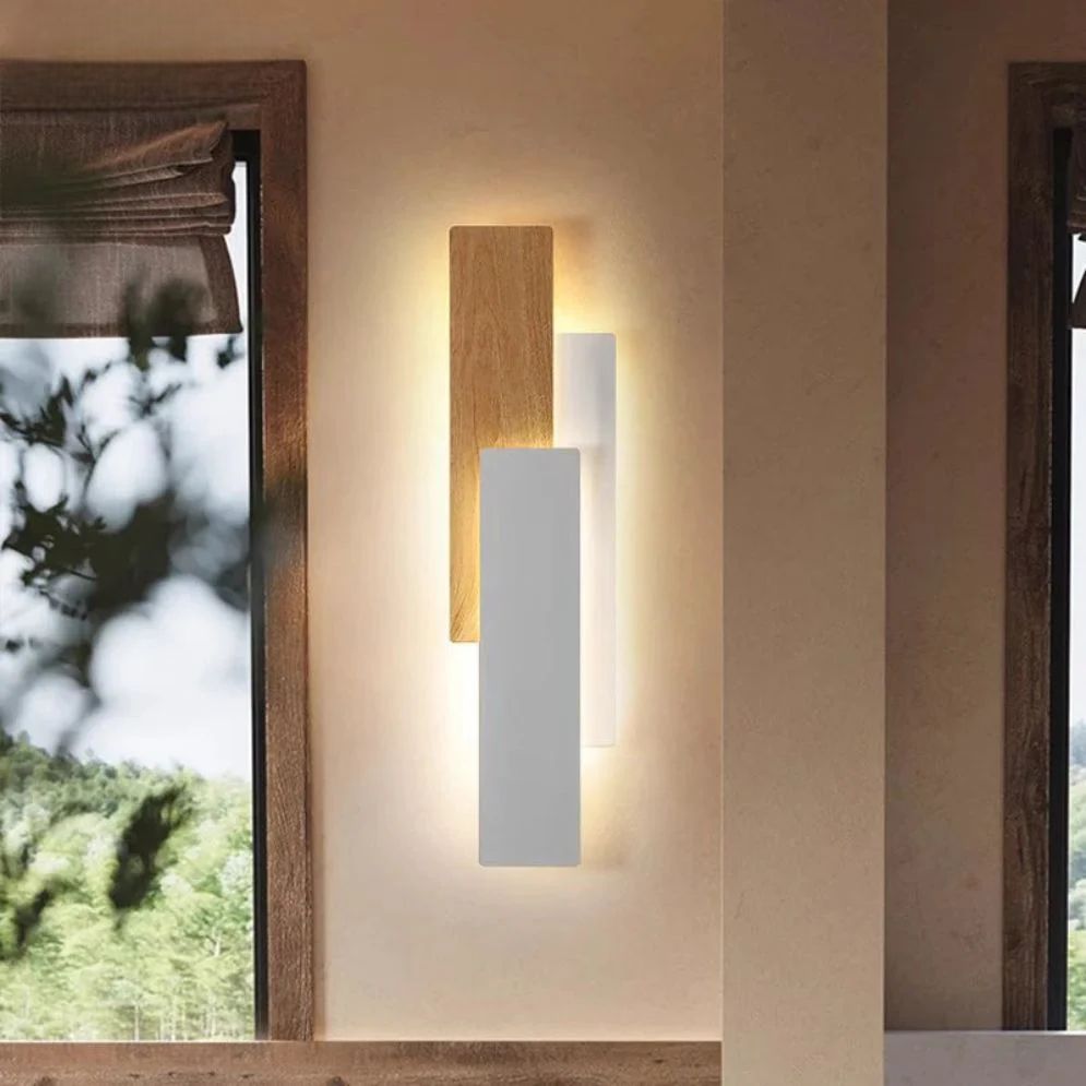 Applique Murale Led Rectangulaire en Bois Taillé Japan - Lumiine