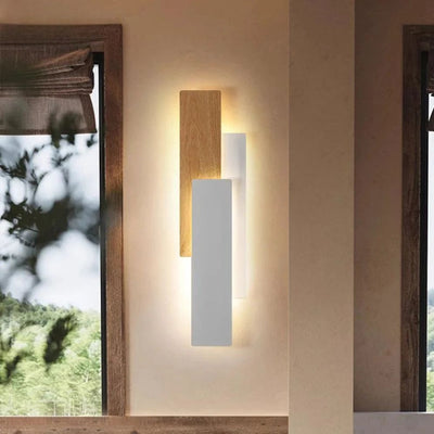 Applique Murale Led Rectangulaire en Bois Taillé Japan - Lumiine