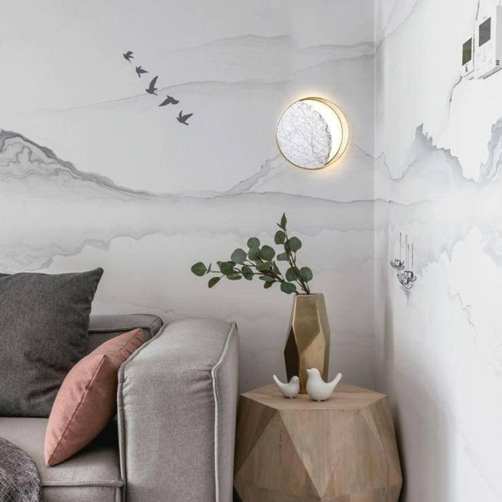 Applique Murale led Ronde Marbre et Doré - Lumiine