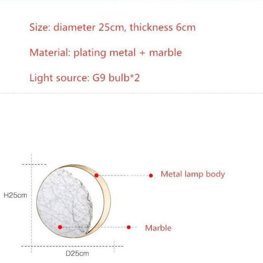 Applique Murale Led Ronde Marbre et Doré