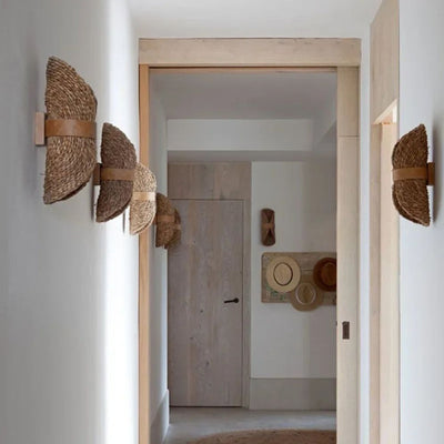 Applique Murale Wabi Sabi en Rotin et Corde de Chanvre