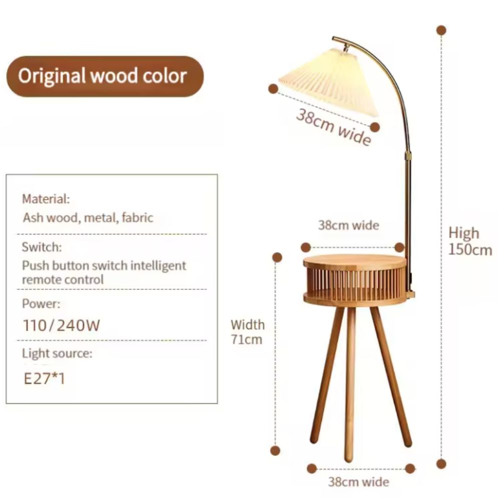 Lampadaire Design en Bois Noyer avec Lampe Suspendue