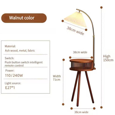 Lampadaire Design en Bois Noyer avec Lampe Suspendue