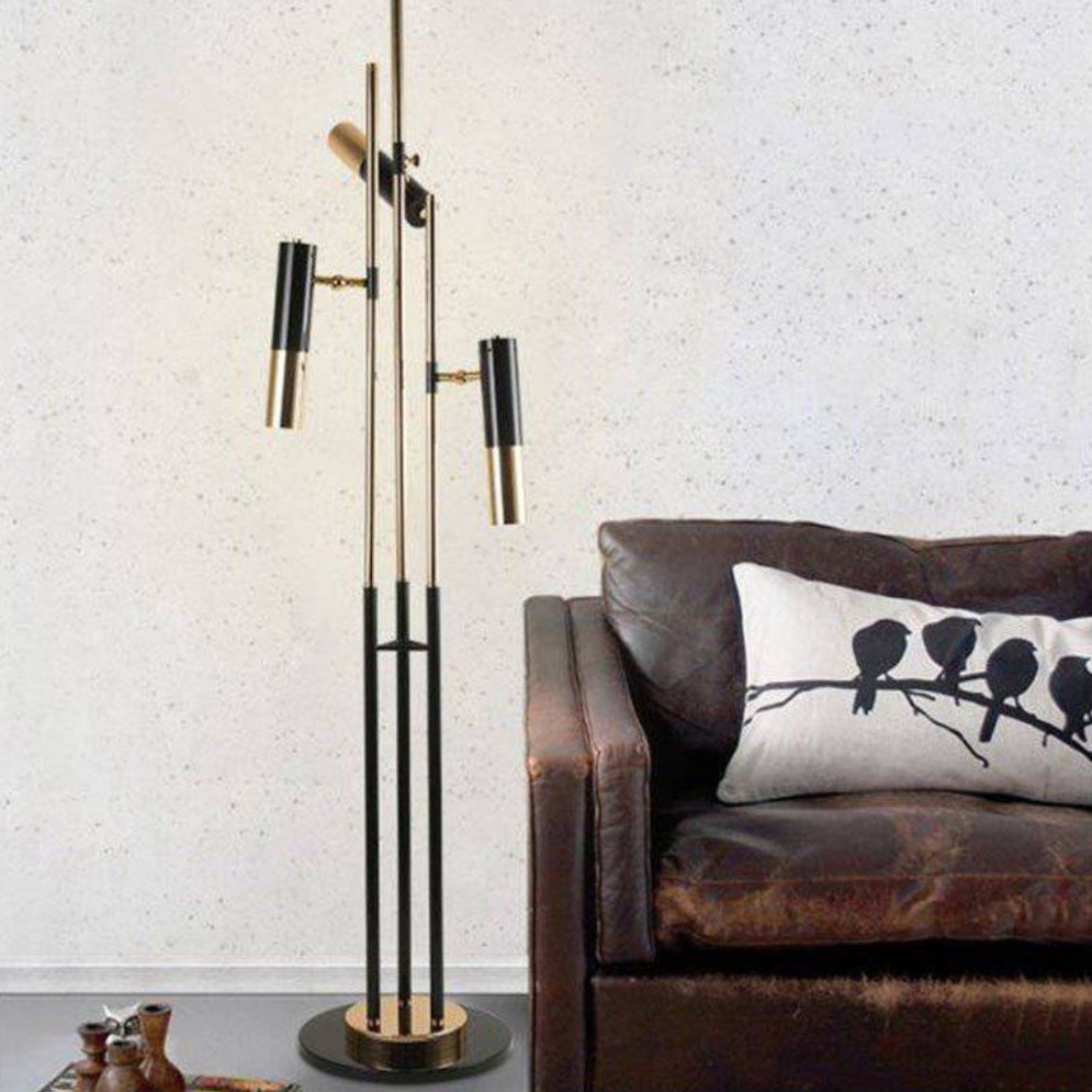 Lampadaire Design Noir et Or à Triple Leds - Lumiine