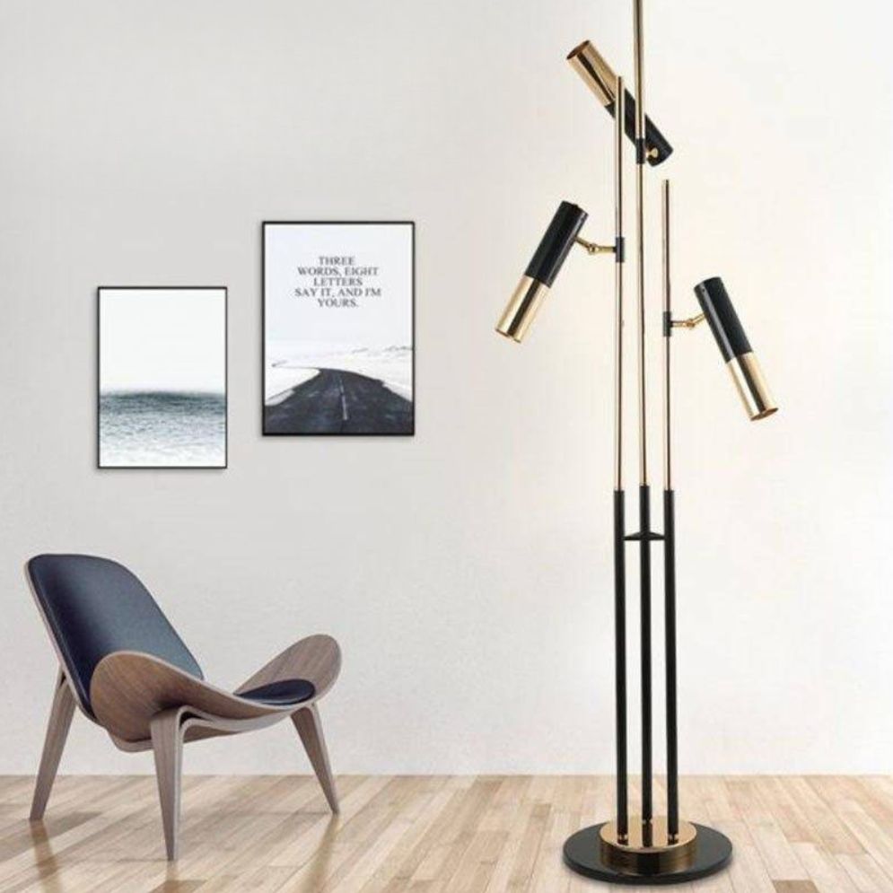 Lampadaire Design Noir et Or à Triple Leds - Lumiine