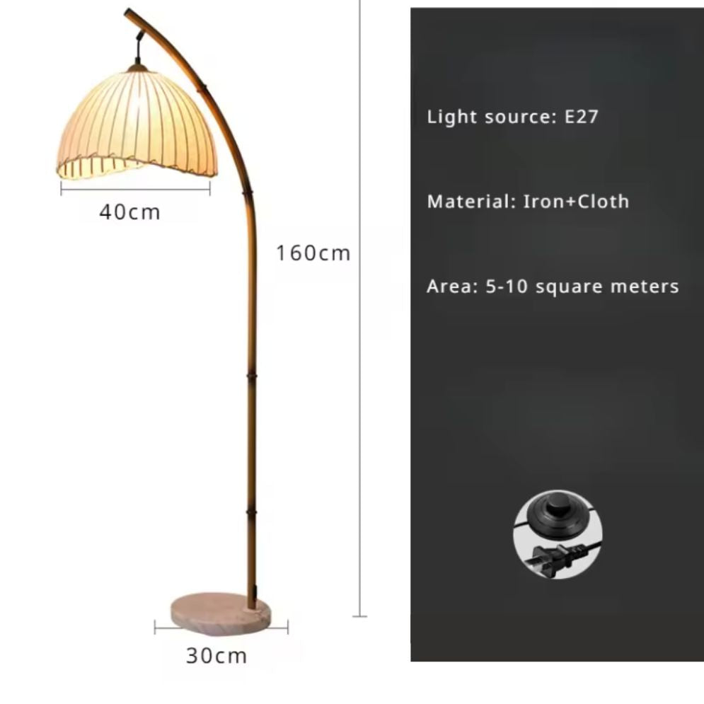 Lampadaire Led Nordique en Marbre et Tissu Plissé Américain - Lumiine