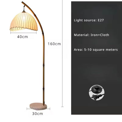 Lampadaire Led Nordique en Marbre et Tissu Plissé Américain - Lumiine