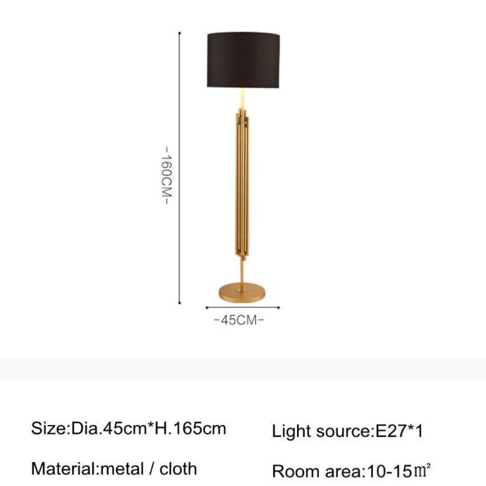 Lampadaire Métal Doré avec Abat-Jour Rond Tissu Noir - Lumiine