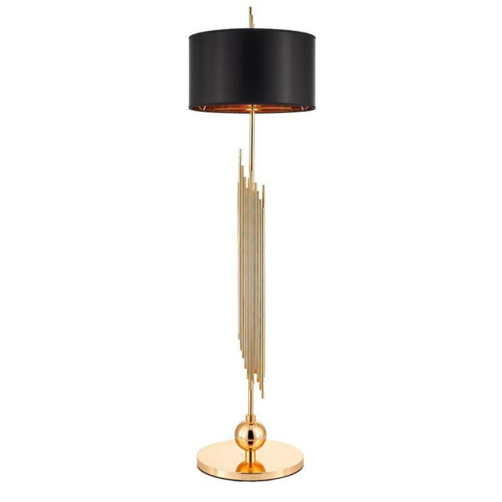 Lampadaire Métal Doré avec Abat-Jour Rond Tissu Noir - Lumiine
