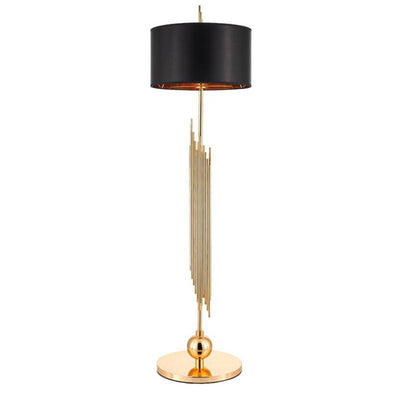 Lampadaire Métal Doré avec Abat-Jour Rond Tissu Noir - Lumiine