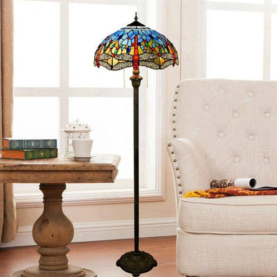Lampadaire Tiffany avec Abat-jour en Verre Vitrail Bleu Glaze - Lumiine