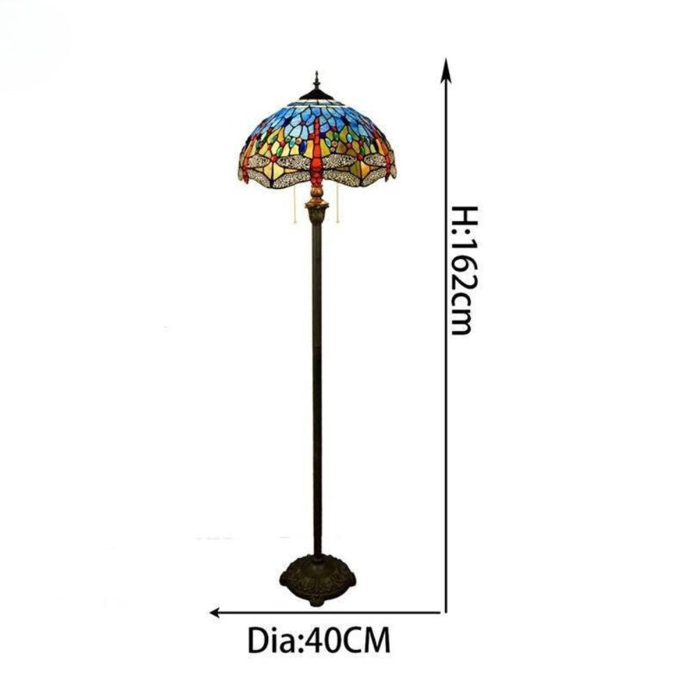 Lampadaire Tiffany avec Abat-jour en Verre Vitrail Bleu Glaze - Lumiine