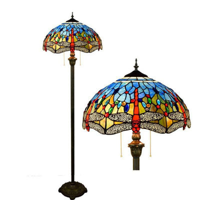 Lampadaire Tiffany avec Abat-jour en Verre Vitrail Bleu Glaze - Lumiine