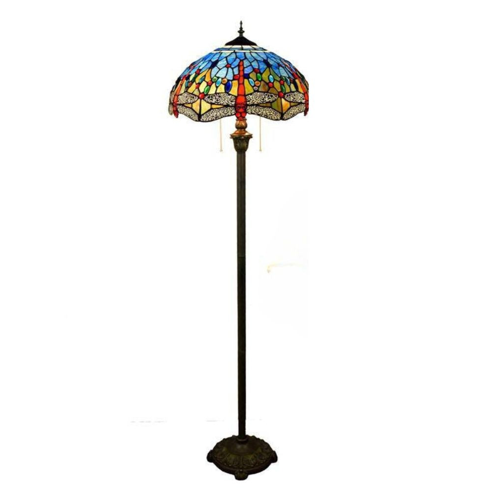 Lampadaire Tiffany avec Abat-jour en Verre Vitrail Bleu Glaze - Lumiine
