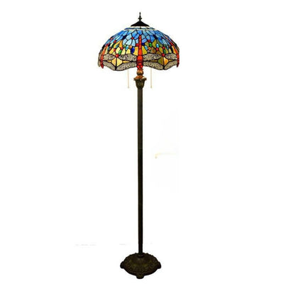 Lampadaire Tiffany avec Abat-jour en Verre Vitrail Bleu Glaze - Lumiine
