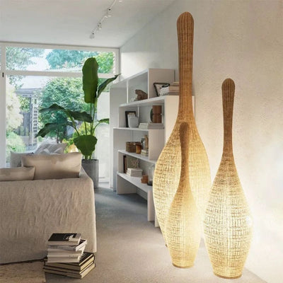 Lampadaire Vintage Rotin Bambou pour Éclairage Intérieur - Lumiine