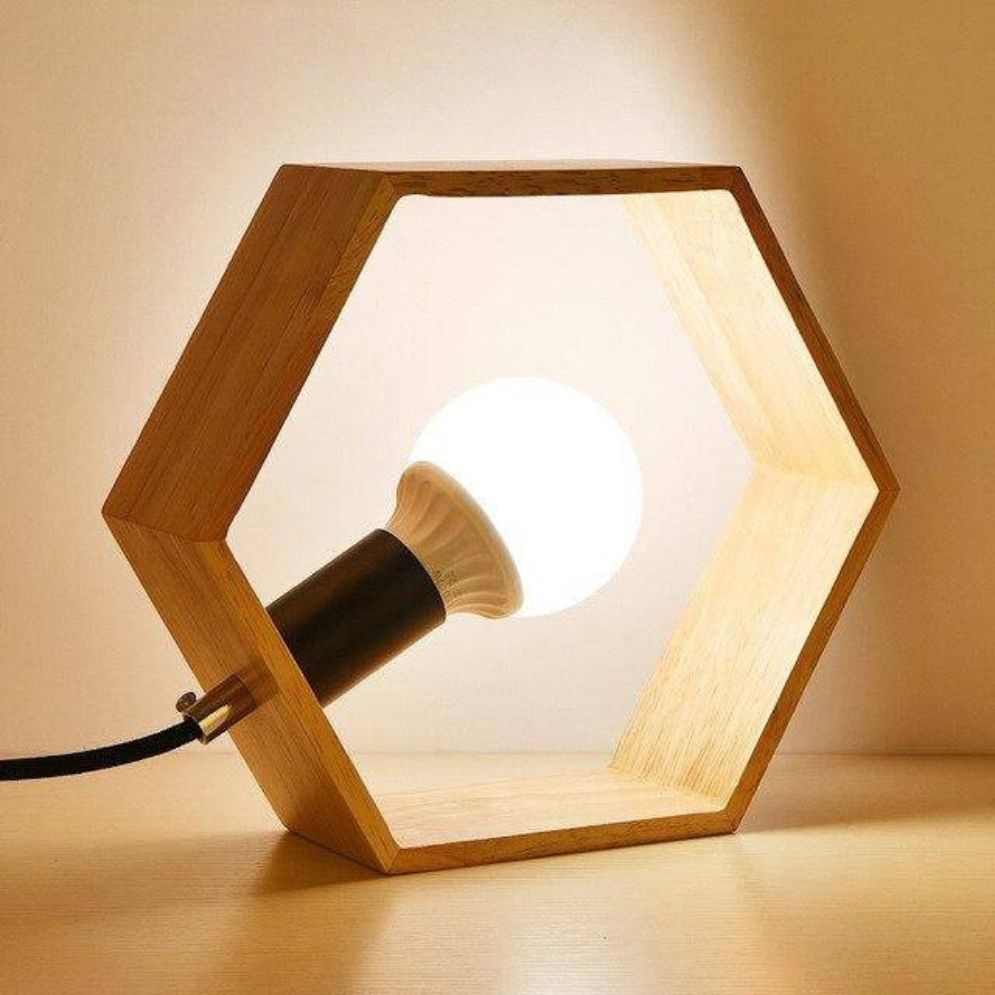 Lampe à Poser avec Socle en Bois et Bras en Métal - Lumiine
