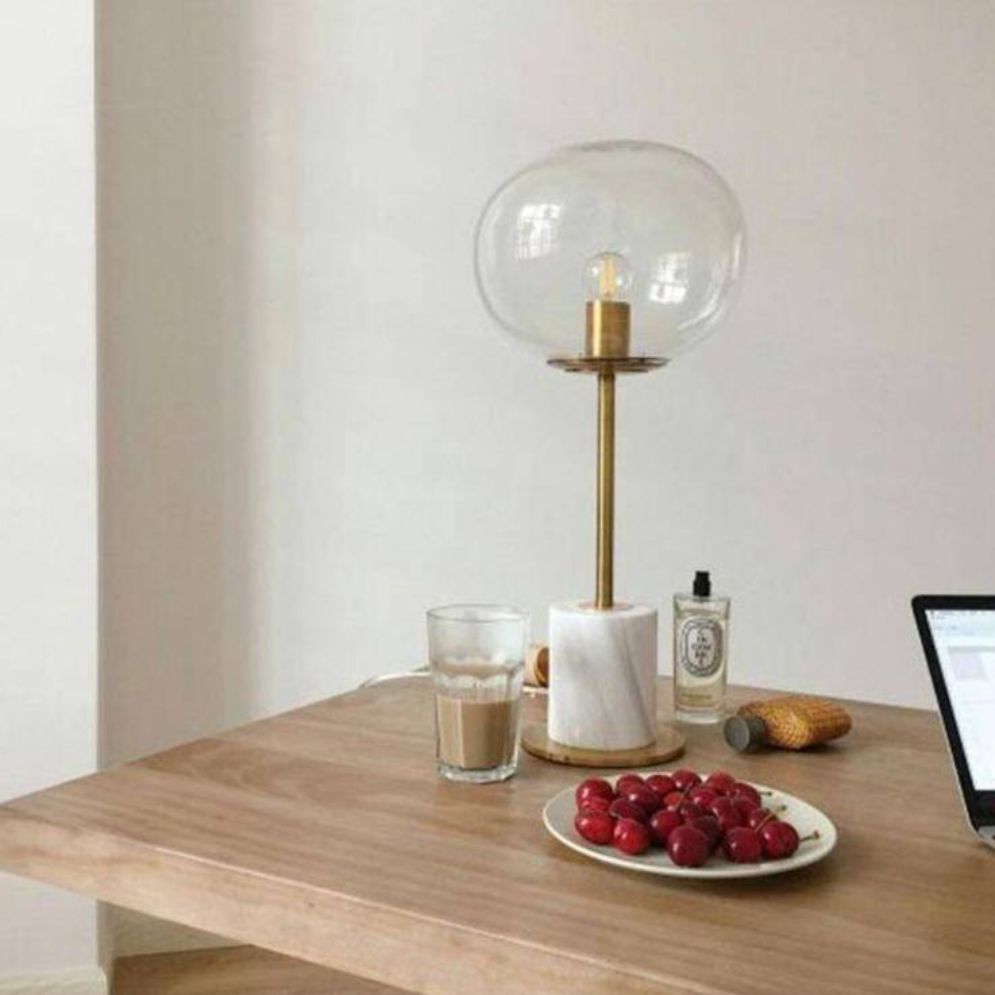 Lampe à Poser En Marbre à Tige Dorée et Boule en Verre
