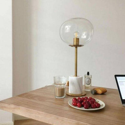Lampe à Poser En Marbre à Tige Dorée et Boule en Verre