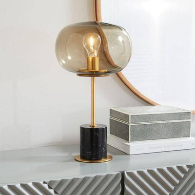 Lampe à Poser En Marbre à Tige Dorée et Boule en Verre