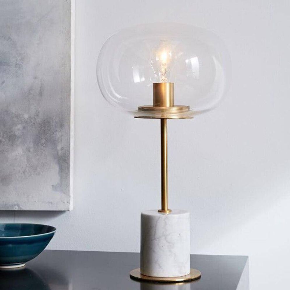 Lampe à Poser En Marbre à Tige Dorée et Boule en Verre