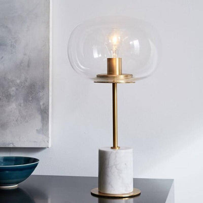 Lampe à Poser En Marbre à Tige Dorée et Boule en Verre