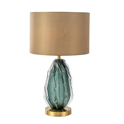 Lampe à Poser en Verre Style Émeraude et Abat-Jour Tissu - Lumiine
