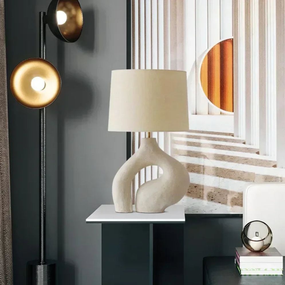 Lampe de Bureau en Tissu Blanc Style Art Déco - Lumiine