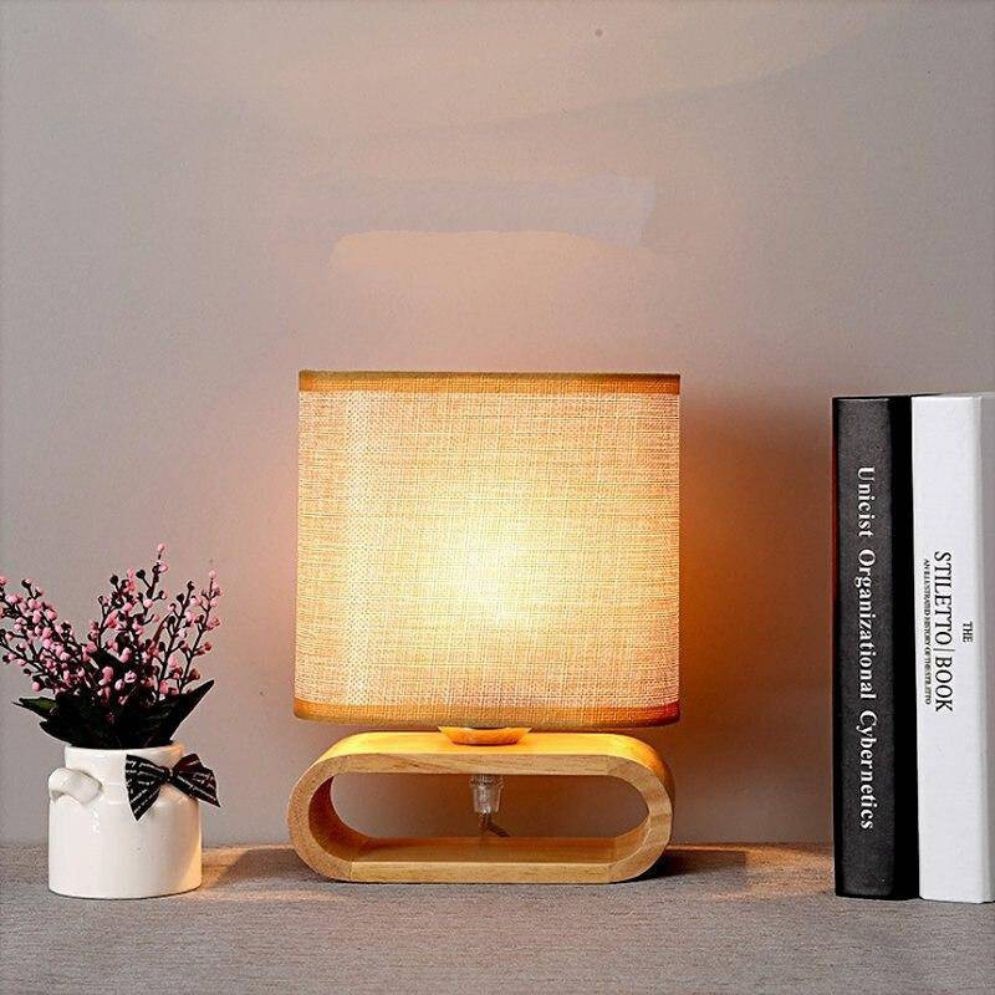 Lampe de Chevet en Bois Abat-Jour Tressé - Lumiine
