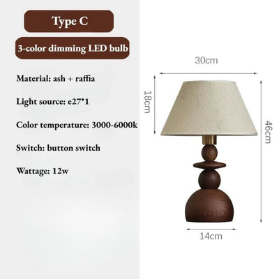 Lampe de Chevet en Bois et Abat-Jour en Tissu Ovale - Lumiine