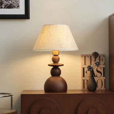 Lampe de Chevet en Bois et Abat-Jour en Tissu Ovale - Lumiine