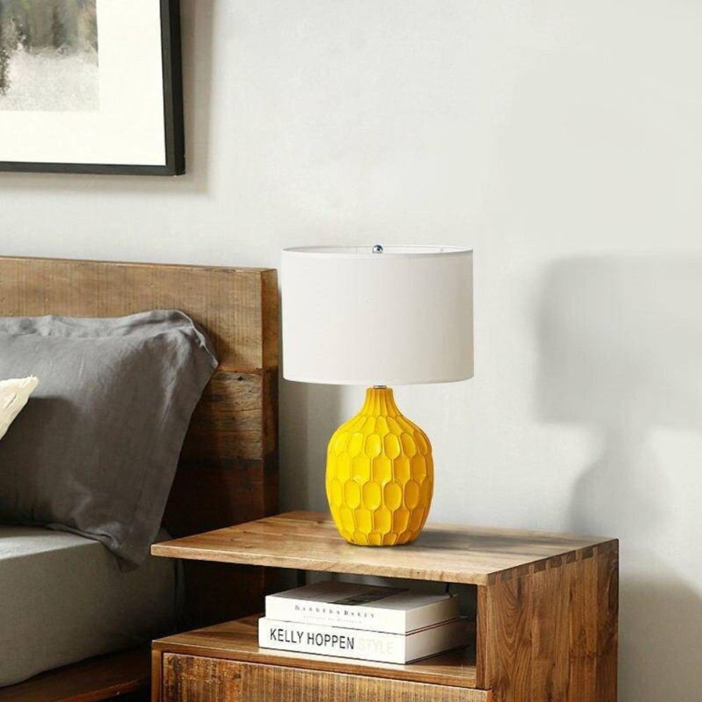 Lampe de Chevet Jaune Chic avec Abat-Jour Blanc ou Beige - Lumiine