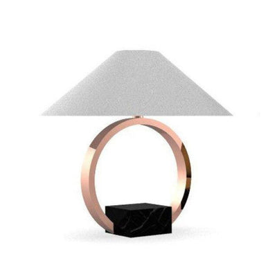 Lampe à Poser Design à Socle Rond Métallique et Abat-Jour Tissu - Lumiine
