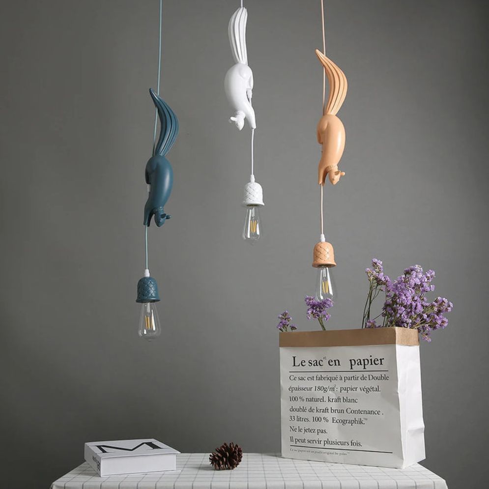 Lampe Suspension Résine Écureuil Nordique Led Loft Décoratif