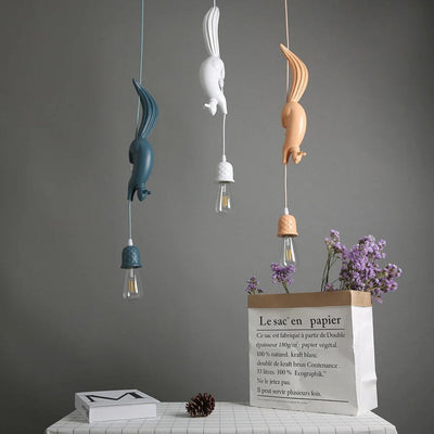Lampe Suspension Résine Écureuil Nordique Led Loft Décoratif