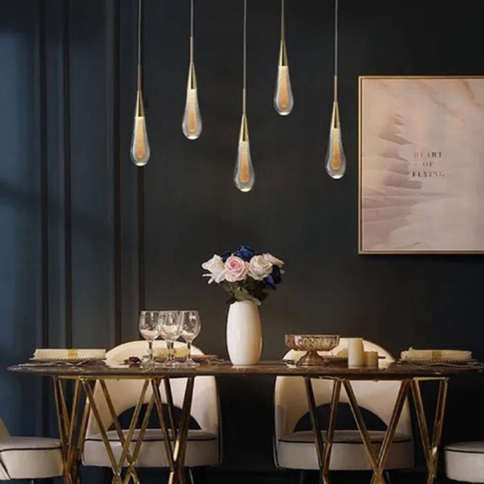Lustre Créatif en Cristal en Forme de Goutte D'eau Dorée Rotatif - Lumiine