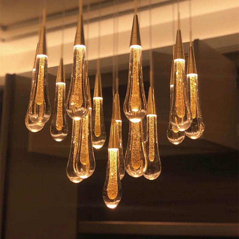Lustre Créatif en Cristal en Forme de Goutte D'eau Dorée Rotatif - Lumiine