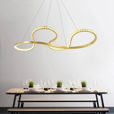 Lustre Cristal Design Moderne Acier Inoxydable Doré Suspendu - Lumiine