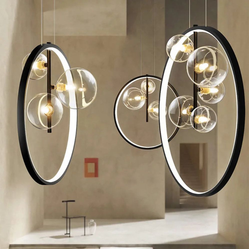 Lustre Luxe Bulles Longue Éclairage Led en Verre Transparent - Lumiine