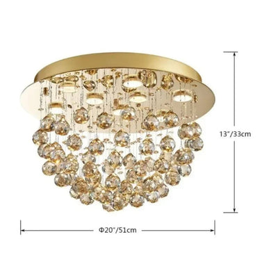 Lustre Design Doré Led en Métal et Verre Cristal Loft