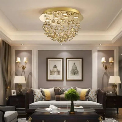 Lustre Design Doré Led en Métal et Verre Cristal Loft