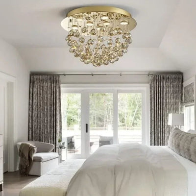 Lustre Design Doré Led en Métal et Verre Cristal Loft