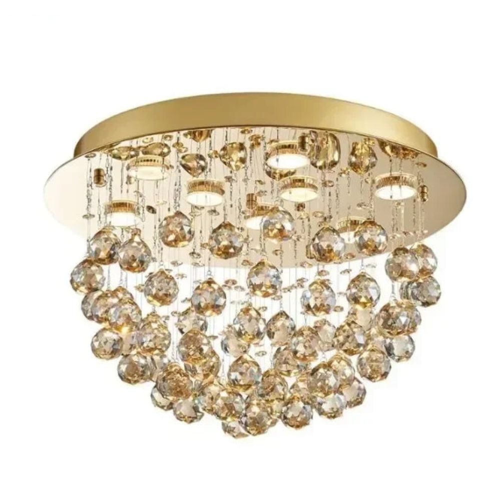 Lustre Design Doré Led en Métal et Verre Cristal Loft