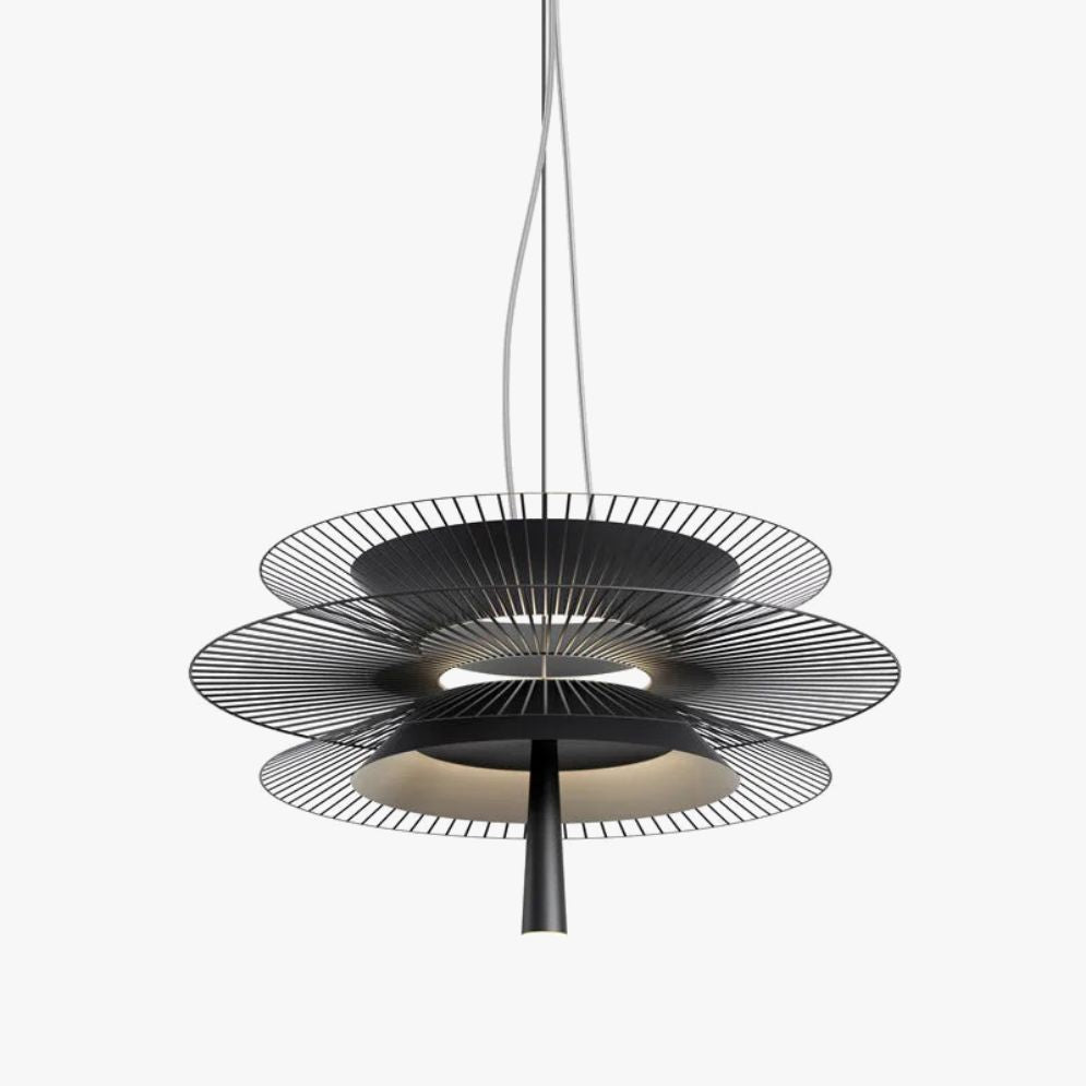 Lustre Design à Led avec Anneaux en Métal Noir ou Doré Luxury